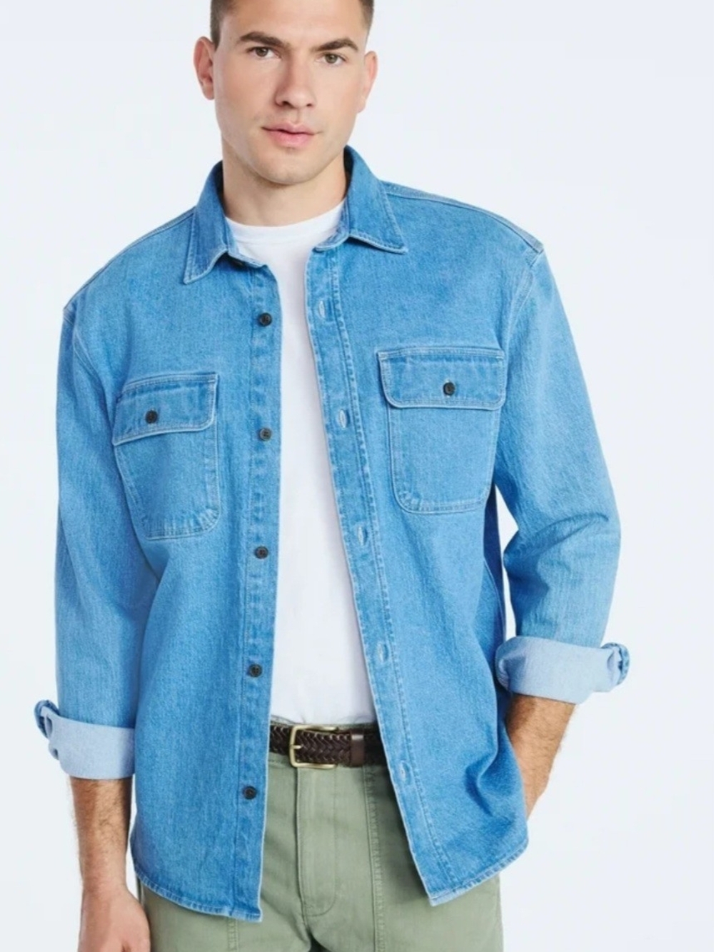 Free Assembly Men's Heavyweight Denim Overshirt Long Sleeve Jacket Blue